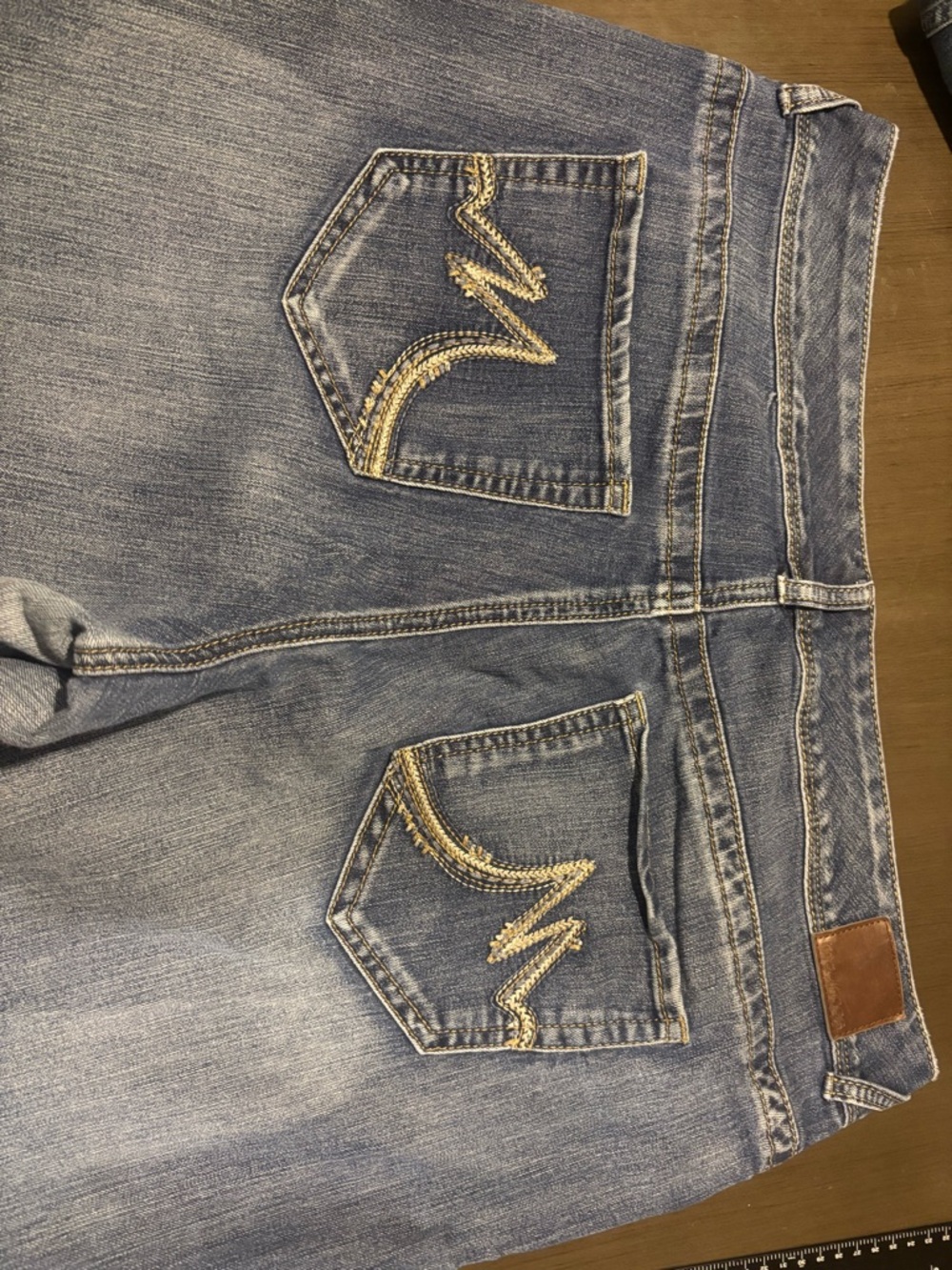 Maurices Blue Denim Jeans with Gold Stitching